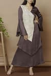 Buy_Aariyana Couture_Grey Bamberg Silk V Neck Embellished Dress_at_Aza_Fashions