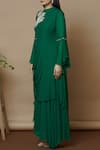 Buy_Aariyana Couture_Green Georgette Mandarin Collar Draped Asymmetric Dress _Online_at_Aza_Fashions