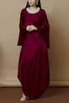 Buy_Aariyana Couture_Wine Modal Satin Round Asymmetric Dress _at_Aza_Fashions