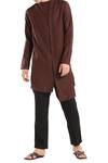 Buy_Son Of A Noble Snob_Brown Linen Overlap Style Kurta_at_Aza_Fashions