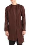Shop_Son Of A Noble Snob_Brown Linen Overlap Style Kurta_at_Aza_Fashions