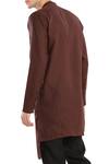Son Of A Noble Snob_Brown Linen Overlap Style Kurta_Online_at_Aza_Fashions