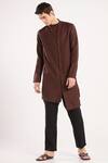 Buy_Son Of A Noble Snob_Brown Linen Overlap Style Kurta_Online_at_Aza_Fashions