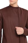 Son Of A Noble Snob_Brown Linen Overlap Style Kurta_at_Aza_Fashions