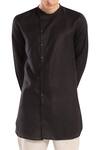 Shop_Son of A Noble Snob_Black Linen Overlap Style Kurta_at_Aza_Fashions