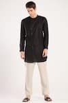 Buy_Son of A Noble Snob_Black Linen Overlap Style Kurta For Men_Online_at_Aza_Fashions