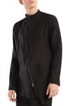 Shop_Son of A Noble Snob_Black Linen Zipper Jacket_Online_at_Aza_Fashions