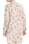 Son of A Noble Snob_Beige Linen Printed Kurta_Online_at_Aza_Fashions