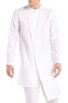 Shop_Son of A Noble Snob_White Linen Overlap Style Kurta_at_Aza_Fashions