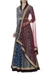 Buy_Nitika Gujral_Blue Tissue Banarasi V Neck Lehenga Set _at_Aza_Fashions