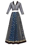 Shop_Nitika Gujral_Blue Tissue Banarasi V Neck Lehenga Set _Online_at_Aza_Fashions