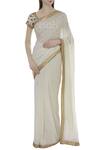 Buy_Tisha Saksena_White Raw Silk Round Hand Embroidered Saree Set_at_Aza_Fashions
