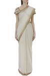 Tisha Saksena_White Raw Silk Round Hand Embroidered Saree Set_Online_at_Aza_Fashions