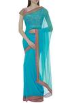 Buy_Tisha Saksena_Blue Raw , Georgette Round Hand Embroidered Saree Set With Jacket_at_Aza_Fashions