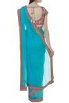 Shop_Tisha Saksena_Blue Raw , Georgette Round Hand Embroidered Saree Set With Jacket_at_Aza_Fashions