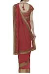 Shop_Tisha Saksena_Coral Raw Silk Round Hand Embroidered Saree Set _at_Aza_Fashions