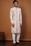 Buy_Seven_White Silk Embroidered Sherwani Set For Men_Online_at_Aza_Fashions