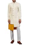 Seven_White Silk Jaquard Asymmetric Sherwani Set_Online_at_Aza_Fashions