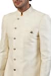 Seven_White Silk Jaquard Asymmetric Sherwani Set_at_Aza_Fashions