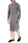 Buy_Pranay Baidya_Blue Chanderi Cotton Silk Printed Kurta_at_Aza_Fashions