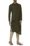 Buy_Gram Of Ink_Green Cotton Draped Kurta Set_at_Aza_Fashions