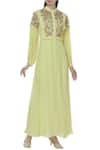 Buy_Shruti Sancheti_Yellow Cotton Georgette Blend Band Collar Embroidered Maxi Dress _at_Aza_Fashions