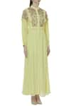 Shruti Sancheti_Yellow Cotton Georgette Blend Band Collar Embroidered Maxi Dress _Online_at_Aza_Fashions