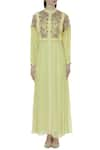 Buy_Shruti Sancheti_Yellow Cotton Georgette Blend Band Collar Embroidered Maxi Dress _Online_at_Aza_Fashions