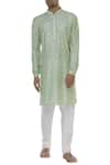 Buy_Chatenya Mittal_Green Silk Leaf Motif Woven Kurta Set_at_Aza_Fashions