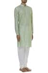Chatenya Mittal_Green Silk Leaf Motif Woven Kurta Set_Online_at_Aza_Fashions