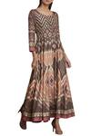 Buy_Ritu Kumar_Brown Chanderi Silk Round Printed Kurta_at_Aza_Fashions