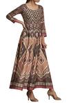 Ritu Kumar_Brown Chanderi Silk Round Printed Kurta_Online_at_Aza_Fashions
