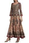 Shop_Ritu Kumar_Brown Chanderi Silk Round Printed Kurta_Online_at_Aza_Fashions
