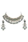 Buy_Auraa Trends_Silver Plated Crystal, Stone, Bead Choker Set_at_Aza_Fashions