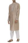 Buy_Rar Studio_Beige Chanderi Handloom Kurta_at_Aza_Fashions