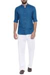 Buy_Mayank Modi - Men_Blue Linen Slim Fit Shirt _at_Aza_Fashions