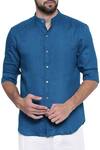 Shop_Mayank Modi - Men_Blue Linen Slim Fit Shirt _at_Aza_Fashions