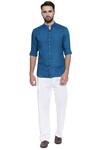 Buy_Mayank Modi - Men_Blue Linen Slim Fit Shirt _Online_at_Aza_Fashions