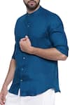 Shop_Mayank Modi - Men_Blue Linen Slim Fit Shirt _Online_at_Aza_Fashions
