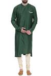 Buy_Mayank Modi - Men_Green Cotton Silk Mandarin Collar Kurta Set_at_Aza_Fashions
