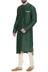 Mayank Modi - Men_Green Cotton Silk Mandarin Collar Kurta Set_Online_at_Aza_Fashions