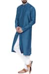 Mayank Modi - Men_Blue Cotton Satin Mandarin Collar Kurta Set _Online_at_Aza_Fashions