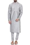 Mayank Modi - Men_Grey Cotton Silk Pintuck Kurta Set _Online_at_Aza_Fashions