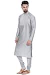 Buy_Mayank Modi - Men_Grey Cotton Silk Pintuck Kurta Set _Online_at_Aza_Fashions
