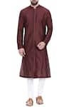 Buy_Mayank Modi - Men_Brown Cotton Silk Mandarin Collar Kurta Set _at_Aza_Fashions