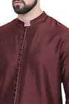 Shop_Mayank Modi - Men_Brown Cotton Silk Mandarin Collar Kurta Set _Online_at_Aza_Fashions