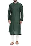 Buy_Mayank Modi - Men_Green Cotton Silk Mandarin Collar Kurta Set _at_Aza_Fashions