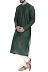Mayank Modi - Men_Green Cotton Silk Mandarin Collar Kurta Set _Online_at_Aza_Fashions