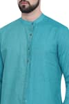 Shop_Mayank Modi - Men_Blue Linen Embroidered Kurta Set _Online_at_Aza_Fashions