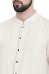 Shop_Mayank Modi - Men_Beige Linen Kurta Set _Online_at_Aza_Fashions